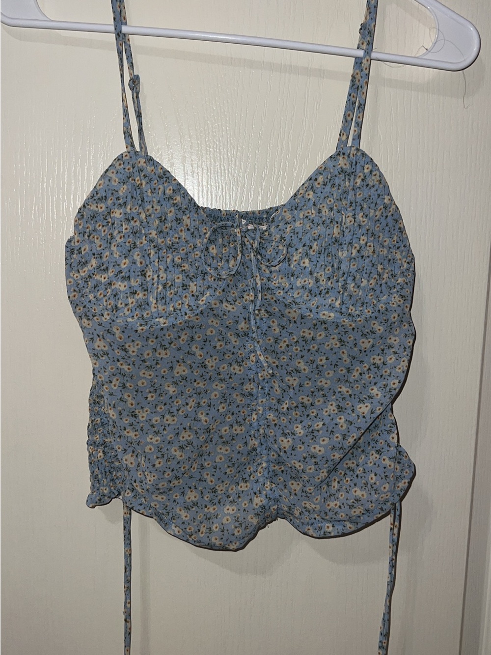 Papaya Light Blue Floral Tie-Front Tank